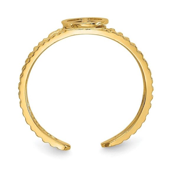 14k Yellow Gold Solid Toe Ring Peace Sign Adjustable - Picture 4 of 4